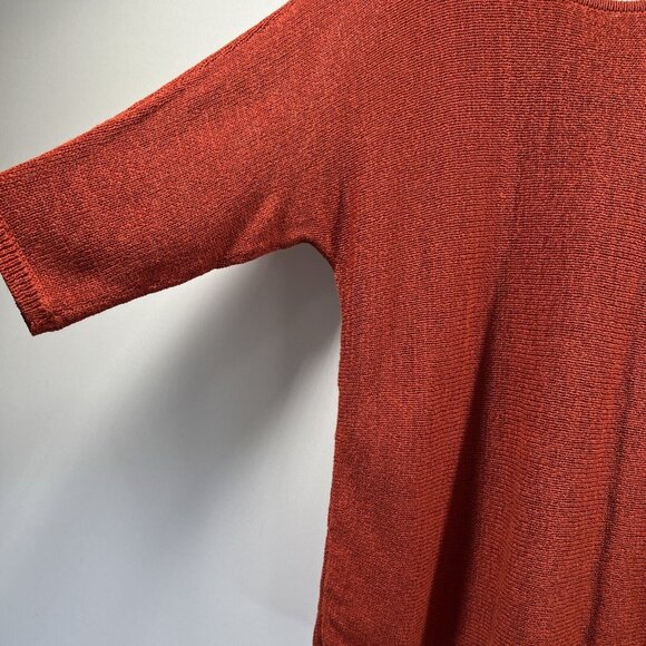 Chicos Tunic Sweater Size Large Solid Rust 3/4 Sleeves Knit Pullover Semi Sheer - Picture 4 of 8
